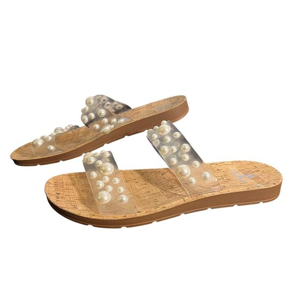 Corkys Sandals Womens Size 10 Clear Pearl Beaded Slide Cork Footbed Slip On - Picture 3 of 14